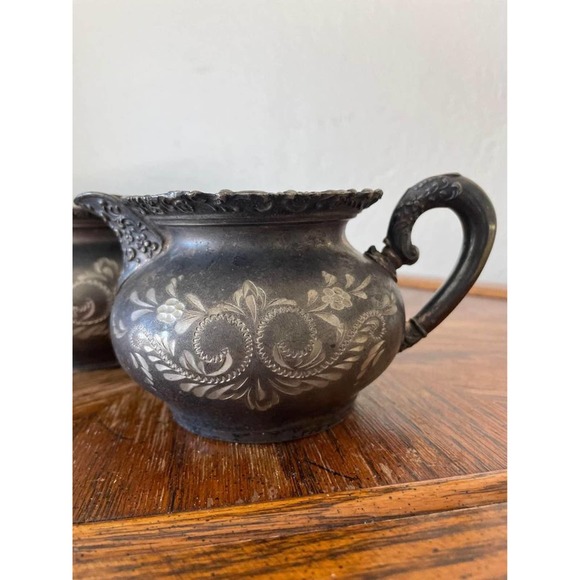 Vintage Van Bergh Silver Plate Co. Rochester NY Sugar bowl And Creamer 468 - Picture 2 of 10